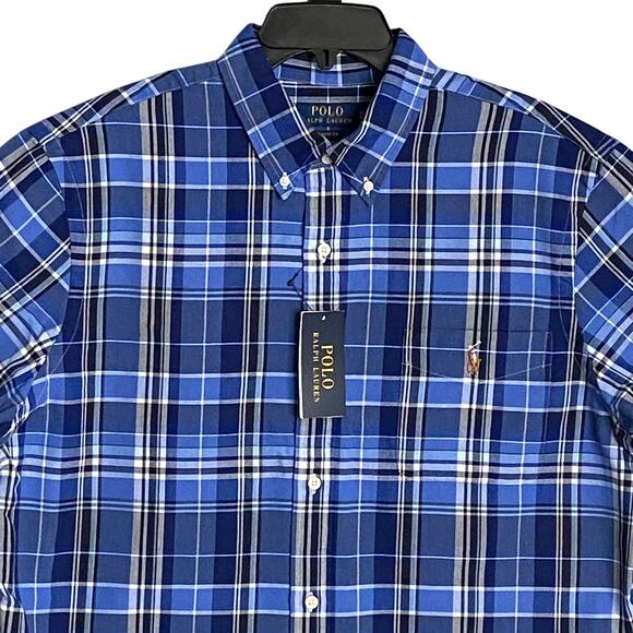 Polo Ralph Lauren Shirt Men's Medium Classic Fit Button-Down Blue Plaid NEW - Picture 3 of 12